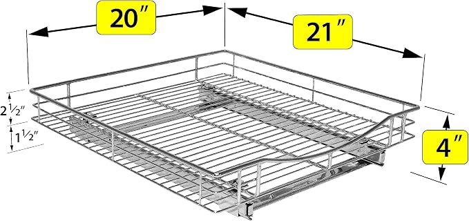 LYNK PROFESSIONAL® Pull Out Cabinet Organizer, Kitchen Slide Out Drawer | 20W x 21D chrome rollout shelf creates easy-access storage for cookware, pantry items and kitchen essentials inside cabinets