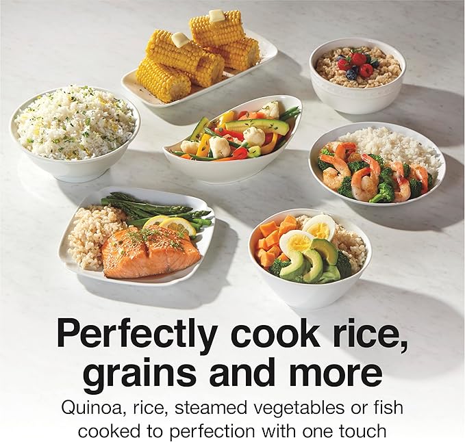 Proctor Silex Rice Cooker & Food Steamer, 6 Cups Cooked (3 Cups Uncooked) | Includes Aluminum Steam and Rinsing Basket , Measuring Cup & Spatula| Easy 1 Touch Controls | Black | 37510MN
