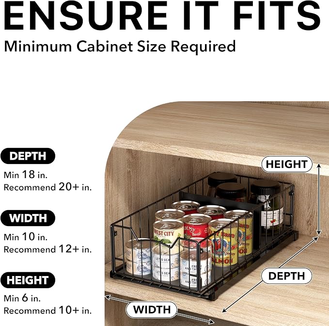 Simple Houseware Pull-Out Cabinet Sliding Basket, 17.2Dx9.7Wx5H, Black | Ideal for Kitchen and Bathroom Cabinet Storage Organizer, Under Sink or Pantry Organization