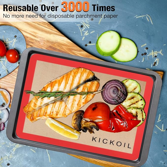 Silicone Baking Mats Set of 3, Non-Stick Reusable BPA-Free Oven Liners | Non Slip Silicone Baking Sheet for Cookies, Macarons, Bread and Pastry, 16.5'' x 11.6''(2 Half) & 11.6' x 8,5''(1 Quarter)