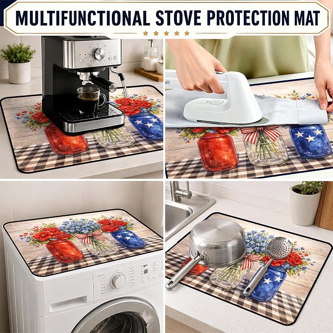 Patriotic Electric Stove Top Cover | Heat Resistant Glass Cooktop Protector for Kitchen Ceramic Countertops, Multiuse Stove Cover and Dish Drying Mat