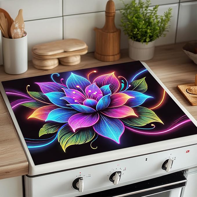 HOMETITUTE Neon Flower Stove Top Cover 28x20 Vibrant Diatomite Mat