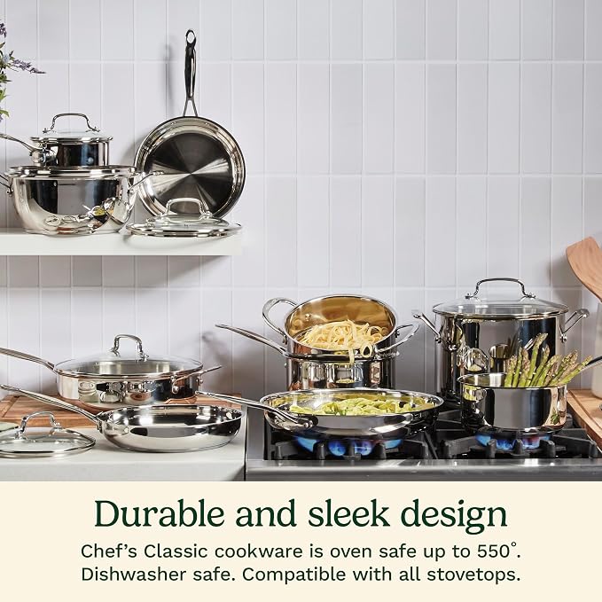 Cuisinart 1.5 Quart Sauce Pan with Cover, Stainless Steel Pot with Lid, Small Kitchen Pots, Dishwasher Safe, Compatible with Induction, Electric, Gas Cooktops, Oven Safe Saucepan, Cool Grip Handles | Stainless steel saucepan with aluminum encapsulated ...