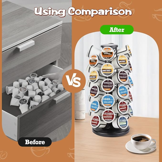 K Cup Holder-Coffee Pods Holder Storage Organizer Stand 40 Pods Capacity | K Cup Carousel, Stable Base, 360° Rotating K Cup Organizer, Space-Saving for Countertop,K Cups Holder No Assembly Required