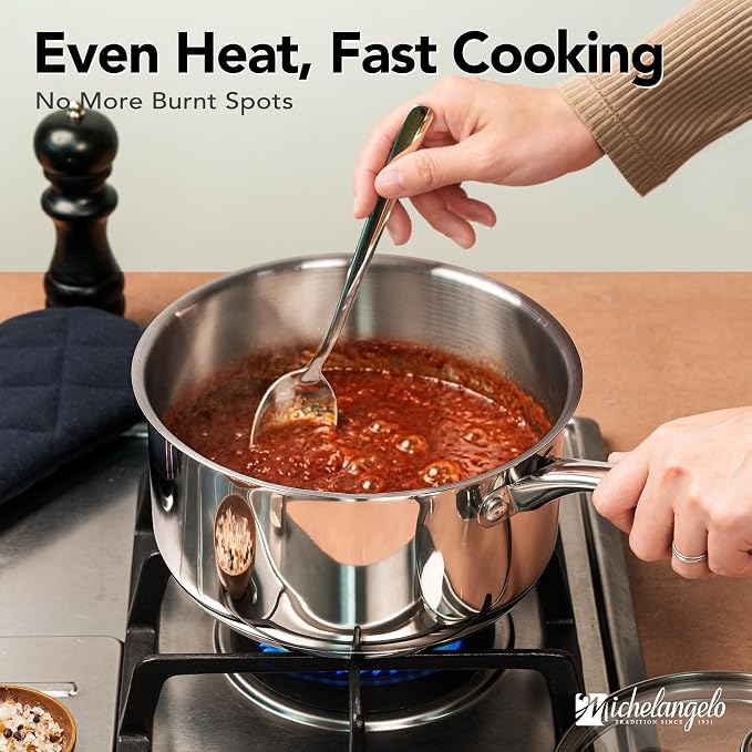 MICHELANGELO Stainless Steel Saucepan Set with Lids 1QT & 2QT & 3QT, Stainless Steel Sauce Pot Set 6pcs, Induction Saucepans, Nonstick Sauce Pan Set, Dishwasher Safe