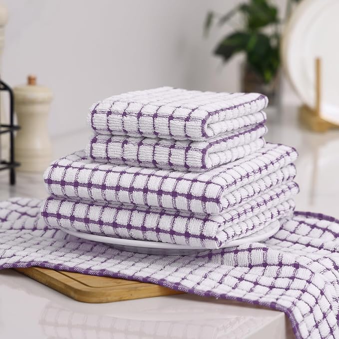 Homaxy Kitchen Towels and Dishcloths Set, Set of 12, Purple | Cotton Terry Kitchen Dish Towels, Super Soft and Absorbent Dish Cloths, 16 x 25 and 12 x 12 Inches