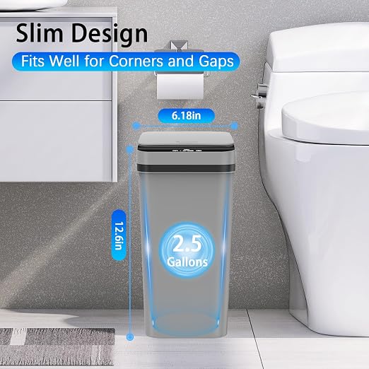 Kssvzz 3 Pack Automatic Small Bathroom Trash Can with Lid (2.5 Gallon) | Touchless Garbage Can, Motion Sensor Smart Trash Bin, Slim Trashcan, Waterproof Plastic Wastebasket for Bedroom Office