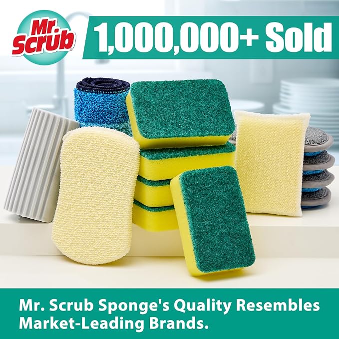 Mr. Scrub Sponges Kitchen Scrub Dish Sponge Scouring Pad, 48 Pack Cleaning Brush Scrubber Supplies for Soap, Dishwashing Dinnerware Sets Pan Pot Towels Cloth Rags Holder Glass Dishwasher Sink Bathroom