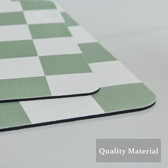 Ohocut Checkered Dish Drying Mat for Kitchen Counter, Coffee Bar Station Accessories, Retro Cute Aesthetic Modern Absorbent Drainer Mat Kitchen Drying Mat Easy Clean, Sage 12" x 19"
