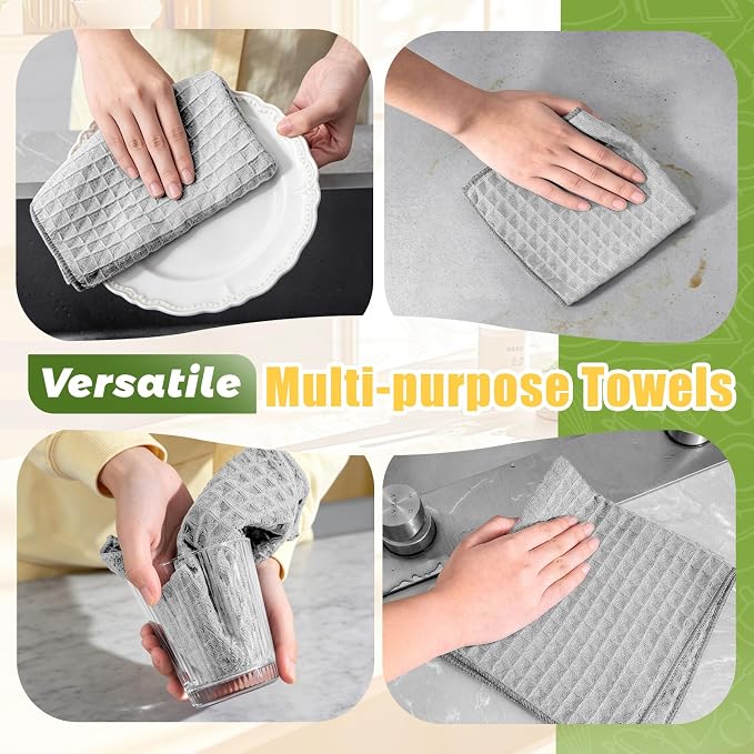 Kitchen Towels 6-Pack Cotton Waffle Weave Dish Cloths 12 x 12 Cleaning Rags