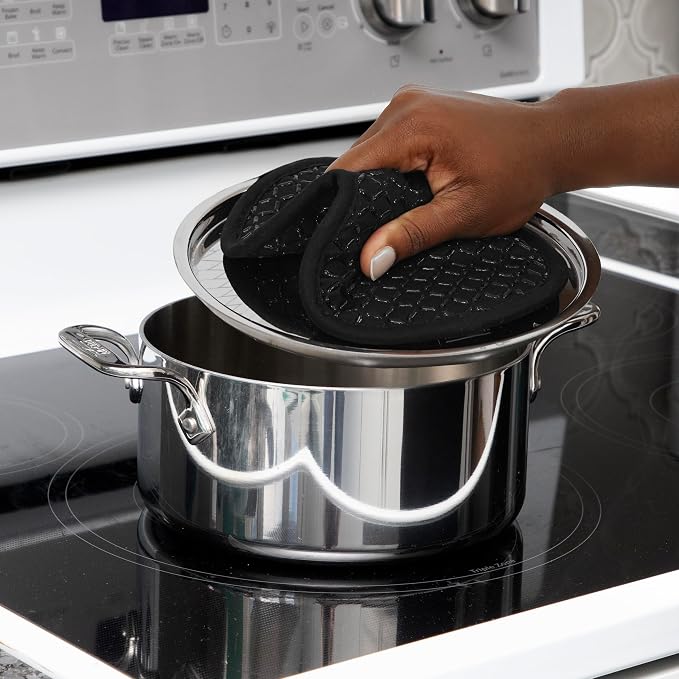All-Clad Premium Pot Holder: Heat Resistant up to 500 Degrees - 100% Cotton, 10"x8" Hot Pad for Kitchen and Barbecue, 2-Pack, Black
