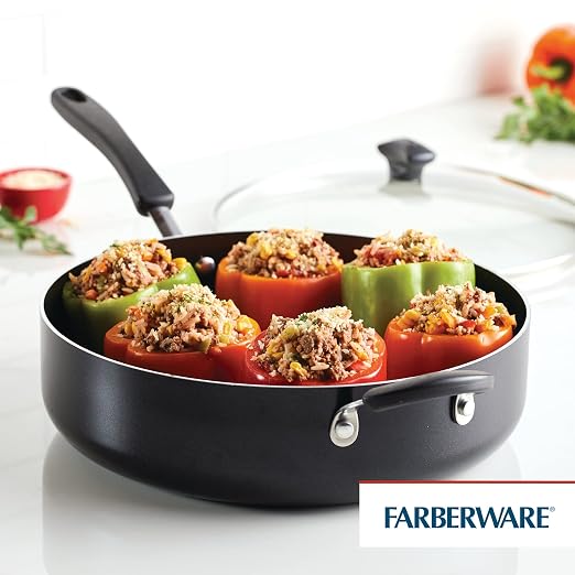 Farberware Cookstart DiamondMax Nonstick Jumbo Cooker with Lid and Helper Handle, Dishwasher Safe, 6 Quart, Black