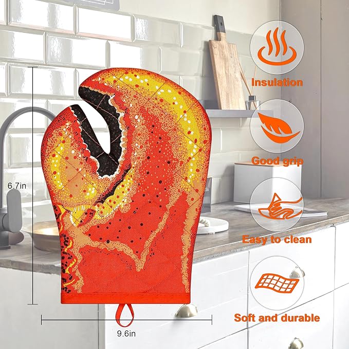 Lobster Claw Oven Mitts Quilted Cotton Lining Design Heat Resistant Crab Claw Gloves Microwave Oven Gloves Lobster Oven Mitts for Women Funny Oven Mitt Lobster Claw Gloves for Baking, BBQ, Grilling