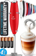 Zulay Kitchen Powerful Milk Frother Wand With Duracell Batteries - Ultra Fast Handheld Drink Mixer - Electric Whisk Foam Maker for Coffee, Lattes, Cappuccino & Matcha - Z1 Motor - Cardinal Red