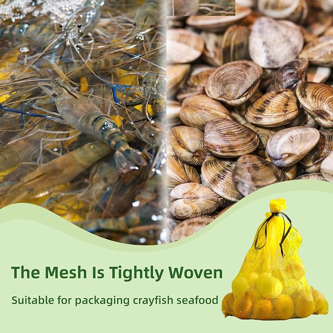 Mesh Firewood Bags 22"×24" Crawfish Sacks, Firewood Bags for Selling, Onion Bag Storage Potato Sacks Mesh Wood Bag Bulk, Yellow (Pack of 10)