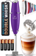Zulay Kitchen Powerful Milk Frother Wand With Duracell Batteries - Ultra Fast Handheld Drink Mixer - Electric Whisk Foam Maker for Coffee, Lattes, Cappuccino & Matcha - Double Whisk - Purple