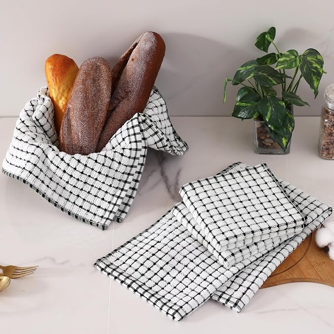 Homaxy Kitchen Towels and Dishcloths Set, Set of 12, Black | Cotton Terry Kitchen Dish Towels, Super Soft and Absorbent Dish Cloths, 16 x 25 and 12 x 12 Inches