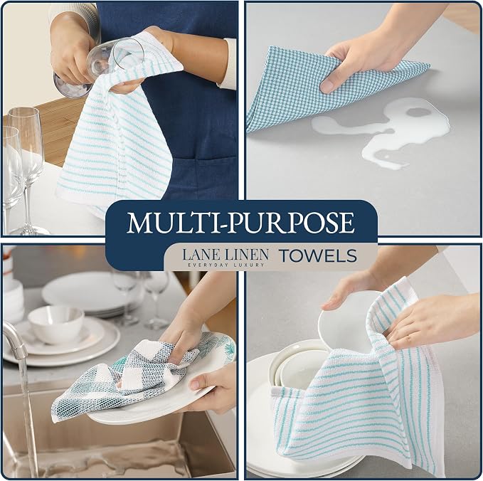 LANE LINEN Kitchen Towels and Dishcloths Sets - 20Pc Kitchen Towel Set, 350 Degree Heat Resistant Oven Mitts & Pot Holder, Reusable Absorbent Dish Cloths for Washing Dishes - Aqua