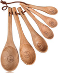 6pcs Measuring Spoons, Natural Beechwood, Gift Set | 1 tbsp, 1/2 tbsp, 1 tsp, 1/2 tsp, 1/4 tsp & 1/8 tsp, For Cooking Baking, Rustic Teaspoon Tablespoon, For Dry Ingredients