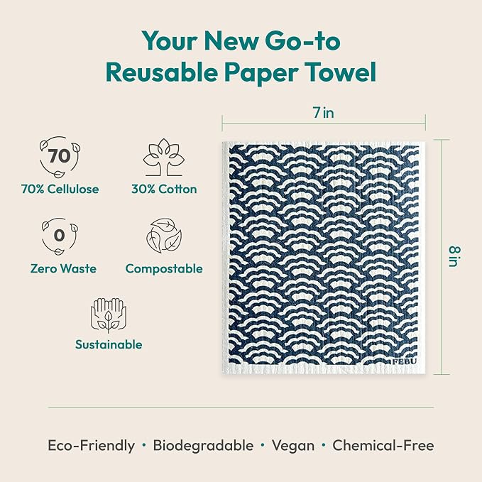 Swedish Dishcloths for Kitchen, 5 Pack, Vintage Kitchen | Reusable Paper Towels Washable, Non-Scratch Cellulose Sponge Cloths, No Odor, Biodegradable