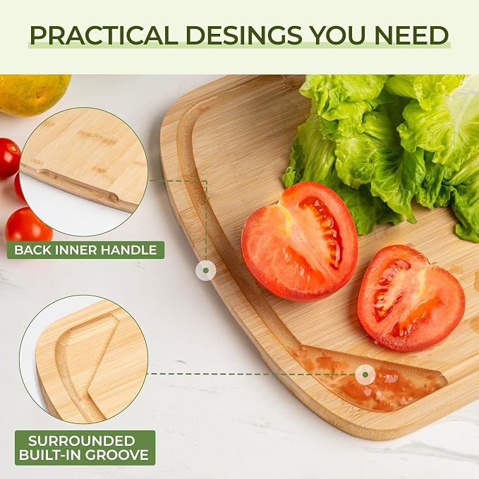 Bamboo Cutting Board For Kitchen, 30"L x 22"W x 1"H, Extra Large Butcher Block Chopping Board with Deep Juice Grooves & Back Inner Handle, Large Charcuterie Board - Natural