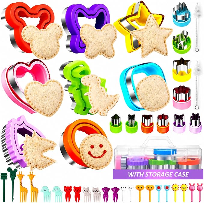 Uncrustable Sandwich Cutter, Sandwich Cutters for Kids Lunch, 43 Pcs Kids Sandwich Cutter and Sealer Set with Storage Case, Crustless Sandwich Cutters Shapes for Girl Boy Lunch & Bento Box Accessories