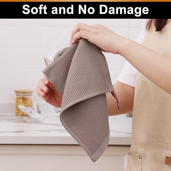 Homaxy 100% Cotton Waffle Weave Dish Cloths, 6 Pack | Soft and Absorbent Dish Towels, 12 x 12 Inches Quick Dry Dish Rags, Beige/Dark Grey/Brown