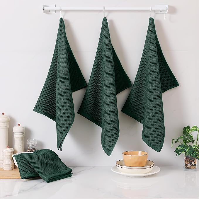 Homaxy 100% Cotton Oversized Waffle Weave Kitchen Towels 4-Pack | Blackish Green, 20 x 28 Inches, Ultra Soft Absorbent Dish Towels, Quick Drying Large Cleaning Towels
