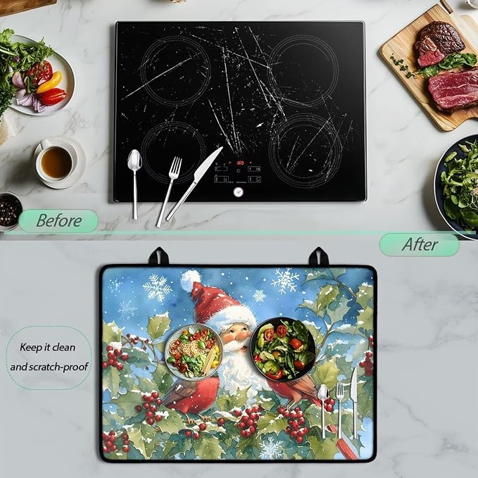 Santa Claus Cardinal Extra Large Stove Top Cover for Electric, Ceramic Glass Electric Stove Top Cover, Range Protector for Gas Burners, Dish Drying Mat for Kitchen, Washable(30"x21")