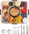 Portable Bamboo Charcuterie Board with Lid, Engraved Mom Print | Includes Knife Set, Plates, Forks & Handle, Travel Serving Tray Platter for Cheese, Meat, Fruit, Housewarming Gift for Mom