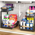 PXRACK Under Sink Organizer, Adjustable Height, 2 Tier Pull Out Under Cabinet Organizer, Slide Out Thickened Metal Under Sink Storage for Kitchen Bathroom Laundry Pantry Cabinet, Black, Large-2-Pack