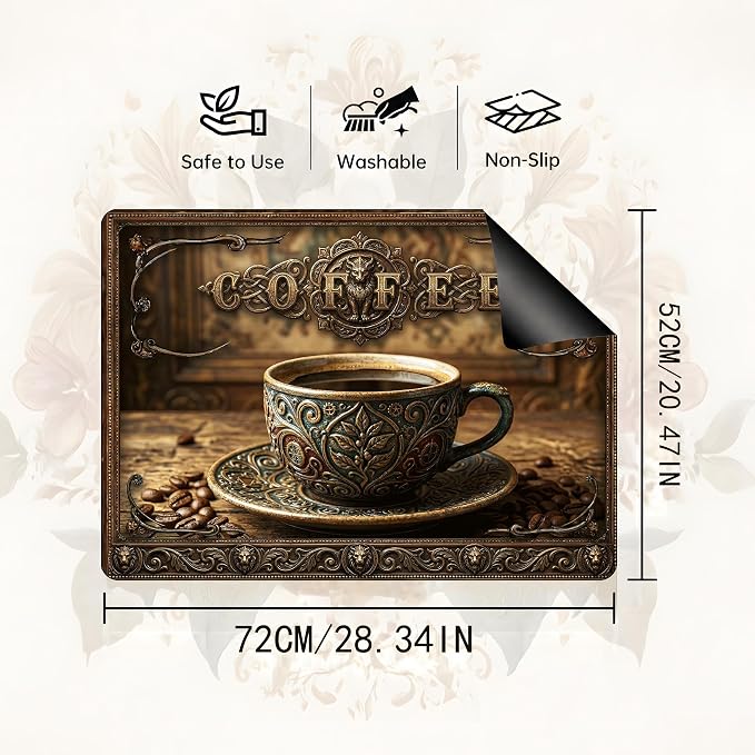 Vintage Coffee Stove Cover 28.3 x 20.5 Inches, Coffee Stove Top Protector, Heat Resistant Non Slip Glass Electric Stove Cover Board, Rustic Coffee Bar Kitchen Decor Mat (Classic coffee)