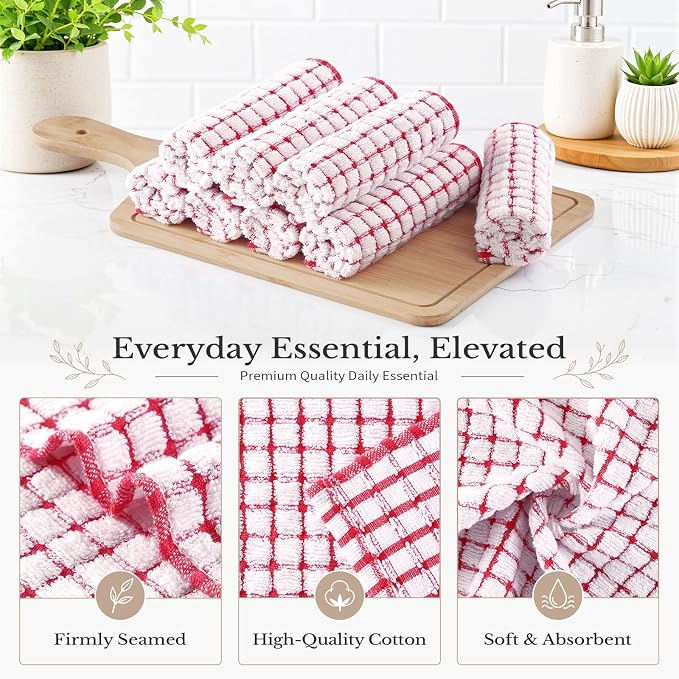 Homaxy 8 Pack Terry Kitchen Dish Cloths, 12"x12", Red | Super Soft and Absorbent Dish Rags, Quick Drying Reusable Dish Towels for Washing Dishes