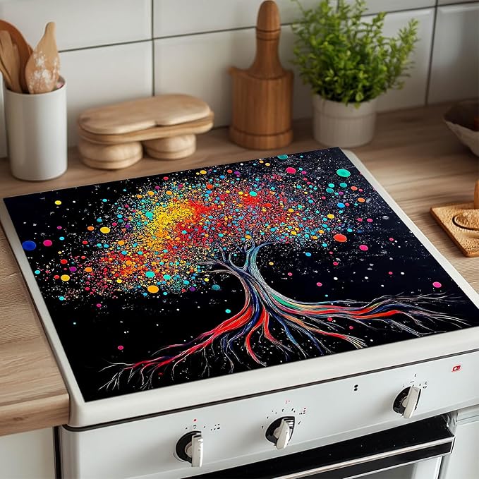 HOMETITUTE Galaxy Color Tree Stove Top Cover 28x20 Cosmic Diatomite Mat