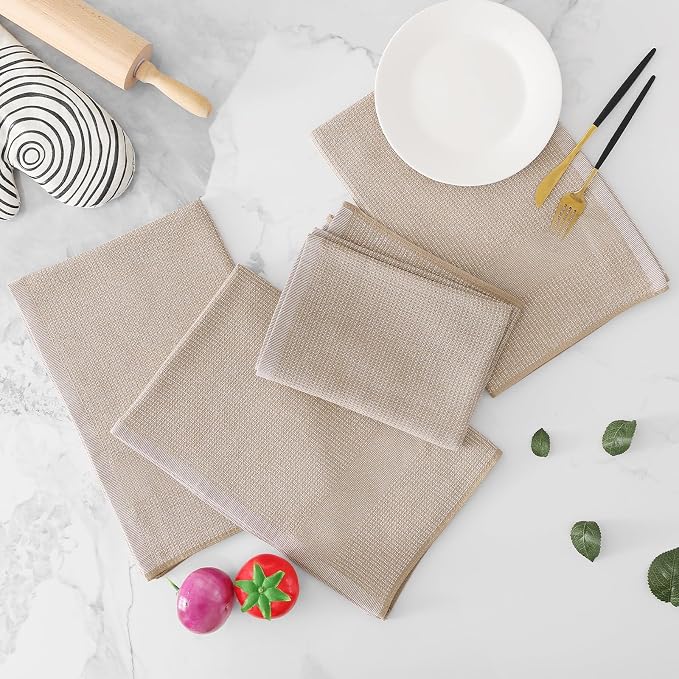 Homaxy 380 GSM Cotton Premium Kitchen Towels 8 Pack, 18"x 28", Khaki | Flat and Terry Dish Towels, Highly Absorbent Tea Towel Set with Hanging Loop, Soft Utility Kitchen Hand Towels