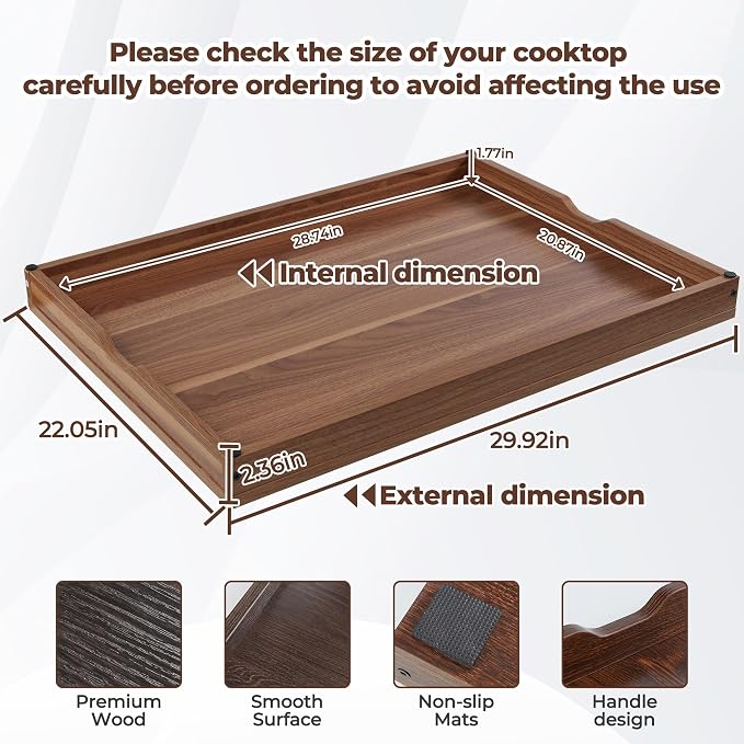 WOLKI Wooden Noodle Board Stove Top Cover For Gas Burners & Electric Stoves | 30"L x 22"W x 2.5"Th Heavy-Duty Stove Cover With Built-In Handles For RV Stoves, Serving Tray & Space Saver