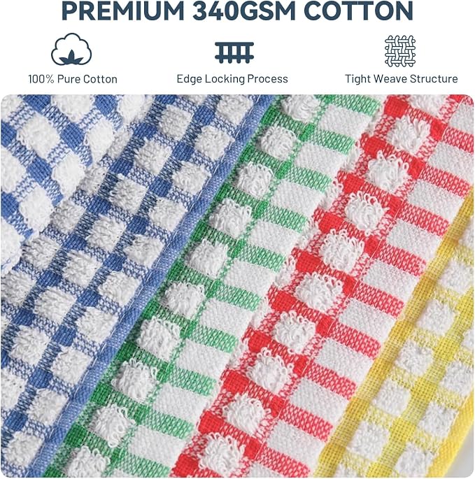 Egles 100% Cotton Kitchen Dish Cloths, 12 x 12 Inch, 8 Pack | Absorbent terry dishcloths for washing dishes and counters; 4 colors help organize cleaning tasks