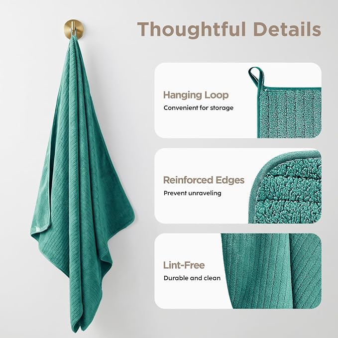 8 Piece Bath Towels Set, 2 Oversized 35 * 70 in Bath, 2 Hand, 4 Wash | Luxury Soft Microfiber, Super Absorbent Thick, Quick Dry, Shower Towels for Bathroom, Spa & Hotel, Teal Green