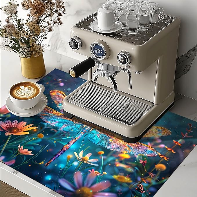 HOMETITUTE Dragonfly Stove Top Cover 28x20 Glowing Wings Diatomite Mat