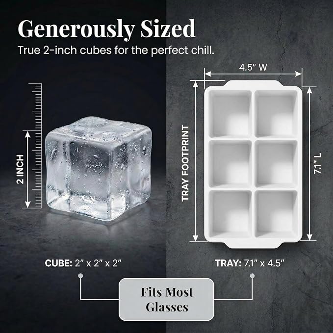 KitchFort® Large Silicone Ice Cube Tray (3-Pack) - 2" Big Ice Mold with Lid | Easy Release, Cocktail, Whiskey Ice Cubes Mold - Food Grade - Ice Cube Trays for Freezer - Stackable Silicone Ice Tray
