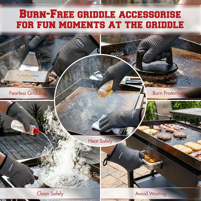 KITCHEN PERFECTION XL Silicone Griddle Gloves - Heat Resistant Oven Mitts | Waterproof, 5-Finger Design For A Better Grip, Best Griddle Grilling Accessories, Compatible with Blackstone, Weber & More
