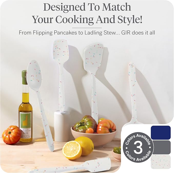 GIR: Get It Right 10-Piece Silicone Essentials Kitchen utensils set - Ladle, Spatula, Flip, Spoon & Spoonula - Non toxic cooking utensils for Nonstick Cookware, Cooking and Baking - Confetti