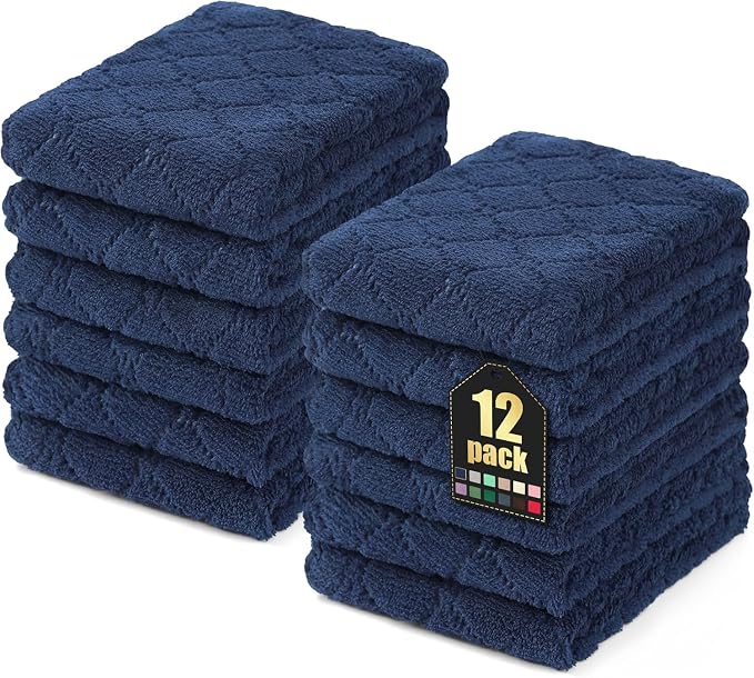 Homaxy 12 Pack Super Soft Absorbent Dish Towels, 10" x 20", Navy Blue | Coral Velvet, Nonstick Oil Fast Drying Microfiber Cleaning Cloth, No Lint Dishcloths for washing and drying