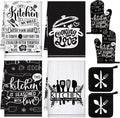 Leinuosen 8 Pcs Home Kitchen Towels and Dishcloths Sets Pot Holders and Oven Mitts Sets Absorbent Kitchen Gloves Potholders Heat Resistant for Chef Baking Cooking