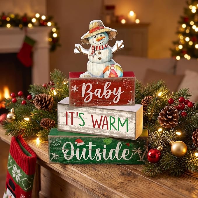 Lineshading 4 Pcs Christmas In July Table Decorations Summer Christmas Signs