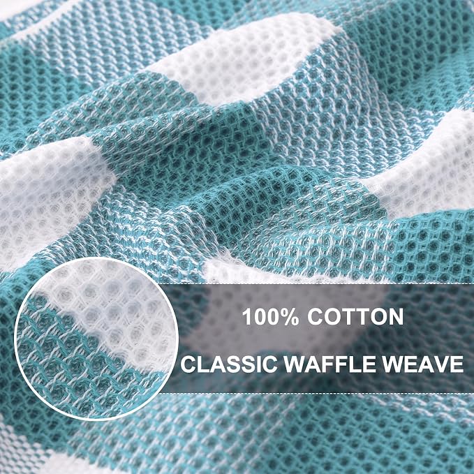 Homaxy Kitchen Towels and Dishcloths Set, Set of 8, White & Lake Blue | Bulk Cotton Waffle Weave Check Plaid Kitchen Towels, Super Soft and Absorbent Dish Cloths, 12 x 12 and 13 x 28 Inches