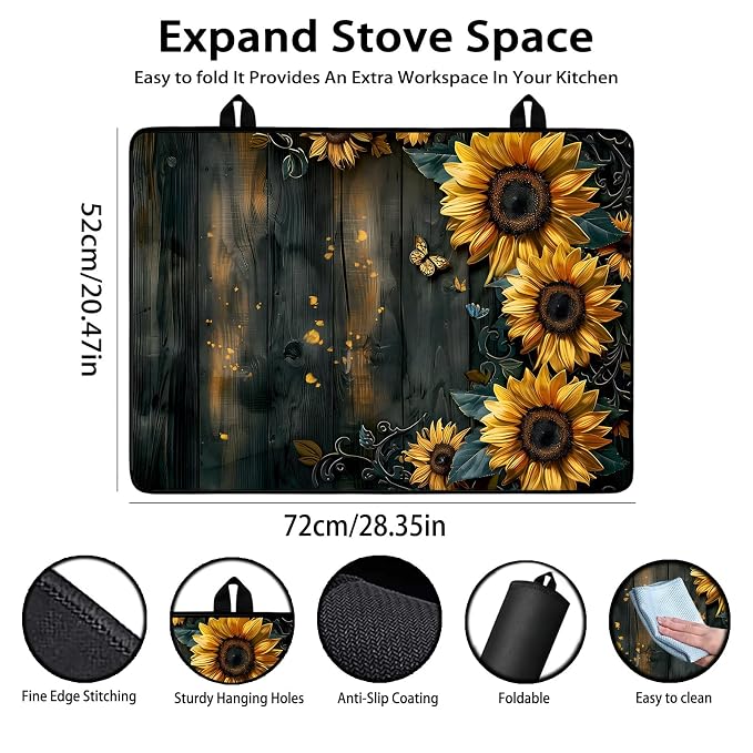 Electric Stove Top Cover for Glass Top, Sunflower Farmhouse Decor – Heat Resistant Flat Stove Top Covers, Decorative Scratch Protector Mat for Glass Ceramic Cooktop, Non-Slip, 28"x20"