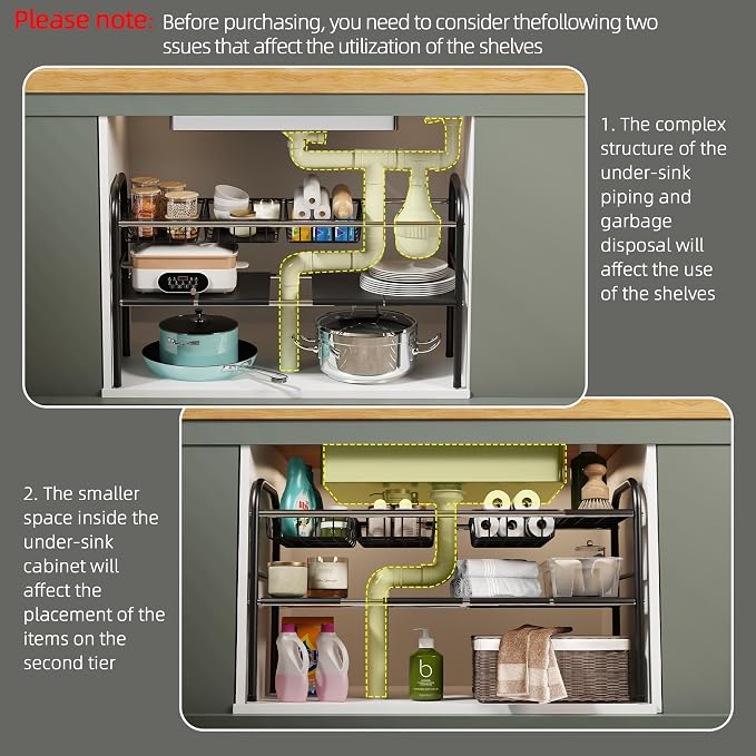 Under Sink Organizers and Storage,Expandable under cabinet organizer Shelf | 2 tier expandable shelf for kitchen,bathroom,4 Removable ABS Panels and 4 Baskets,Adjustable partition height,20.7-32.3" W