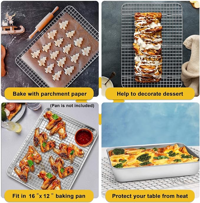 P&P CHEF 15.3 Inch Stainless Steel Cooling Baking Rack Set of 2 | Grid Cooking Racks for Griddle Roasting Grilling Warming, Good for Friends or Family, Oven & Dishwasher Safe, Heavy Duty