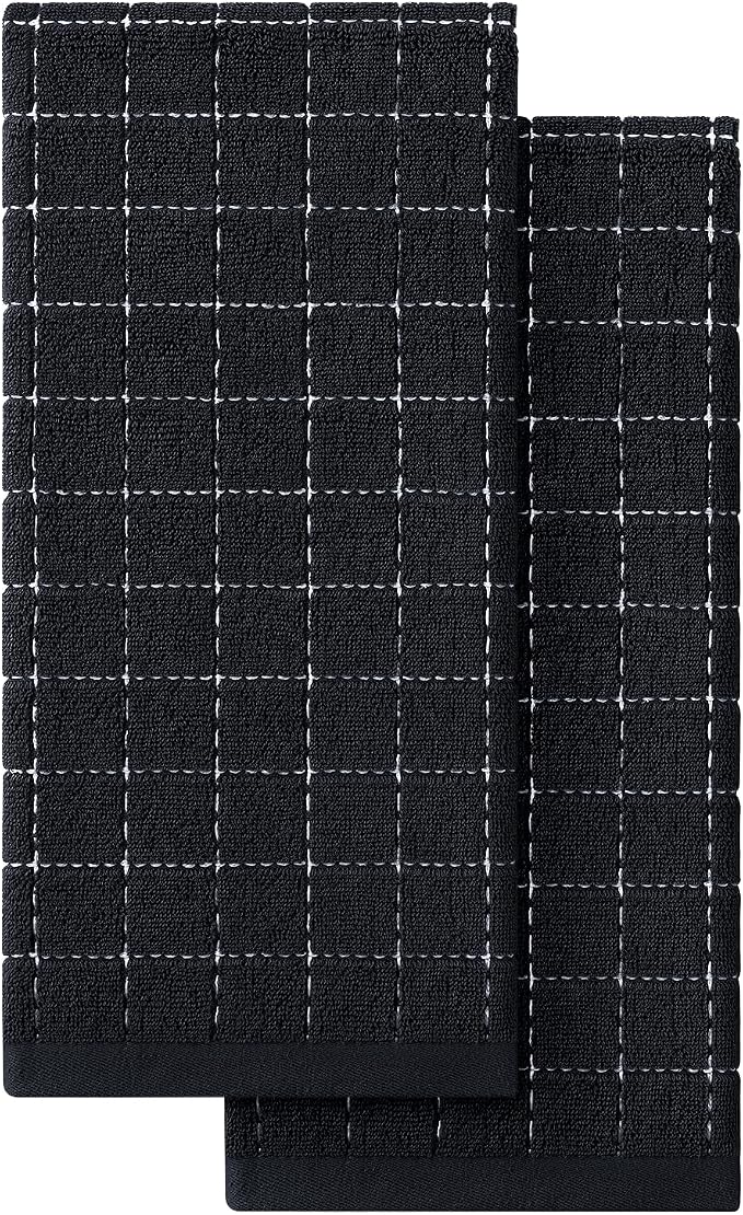 Homaxy 100% Cotton Terry Kitchen Towels, 2 Pack, Black | Ultra Soft and Absorbent Dish Towels for Kitchen, Suitable for Drying and Washing Dishes